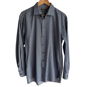 Lipson Shirtmakers Plaid Dress Shirt Mens Large 16.5 Navy 100% Cotton Office EUC